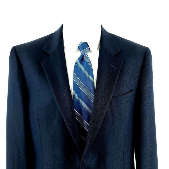 Jos A Bank Signature‎ Silk Camel Hair 2 Button Sport Coat 40R Blue Herringbone - Picture 1 of 11